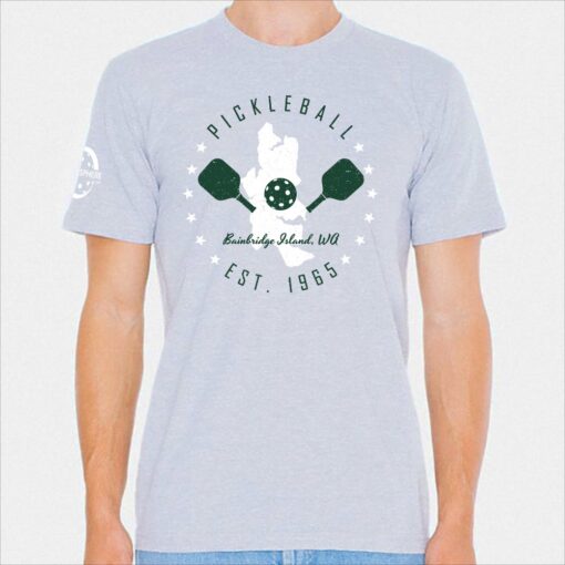 Bainbridge Island pickleball t-shirt, heather gray - Picklesphere.com.